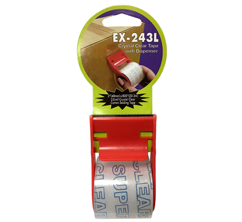 EX-243L - 2 Mil Crystal Clear Carton Sealing Tape With Dispenser